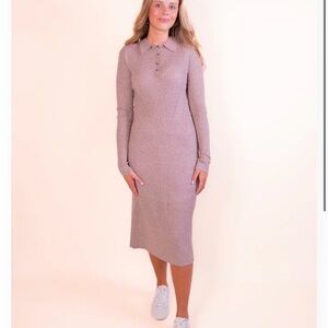 Elegant Tan Ribbed Knit Dress